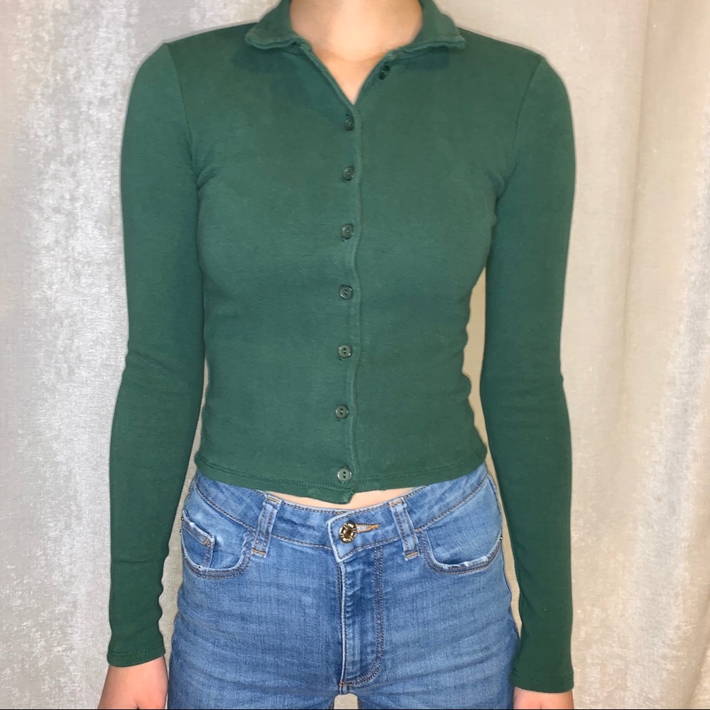 Ivy + Main Collar Hunter Green Button Up Sweater